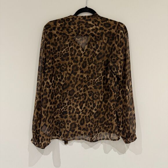 Michael Kors Leopard Button Down Tie Top Sheer Blouse - Size M, EUC - Picture 2 of 4